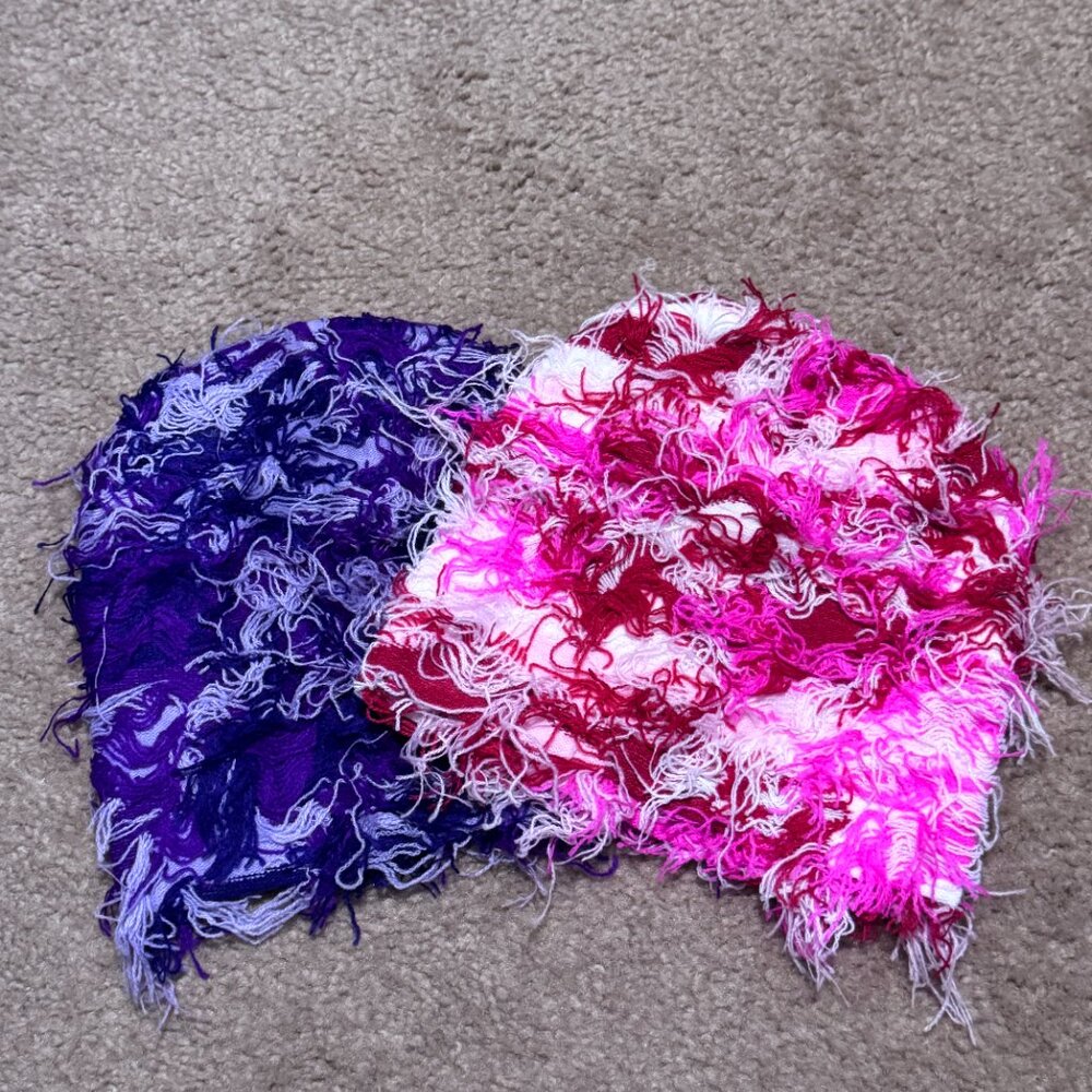 Lot of 2: Distressed Fuzzy Yeat Beanies Pink & Purple